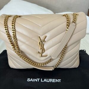 Yves Saint Laurent Beige Quilted Leather Shoulder Bag with Gold Hardware